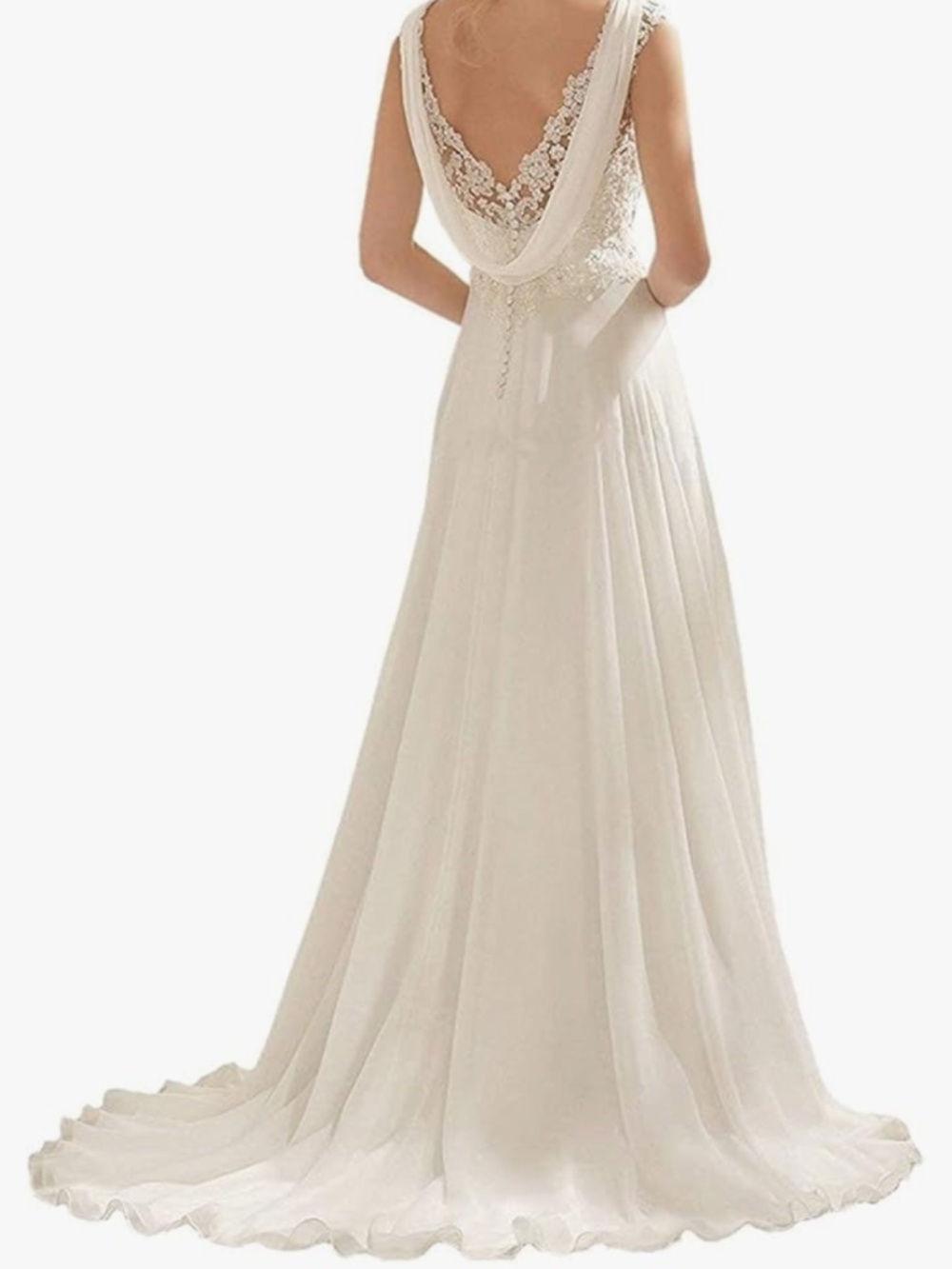 A timeless ivory dress with delicate lace appliqué and subtle beadwork on the bo - Picture 3 of 4